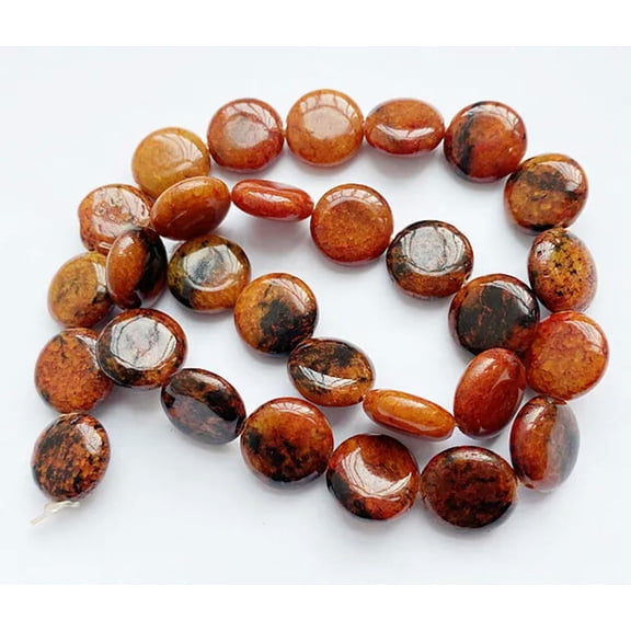 U8MO 14mm Rhodochrosite Gemstone Coin Loose Beads 30pcs