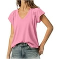 thumbnail image 1 of Liquidation! Hauts Grande Taille pour Femmes, Blouse à Manches Courtes d'Été pour Femmes, Blouse Décontractée à Manches Courtes Unie Col en V pour Femmes, 1 of 5