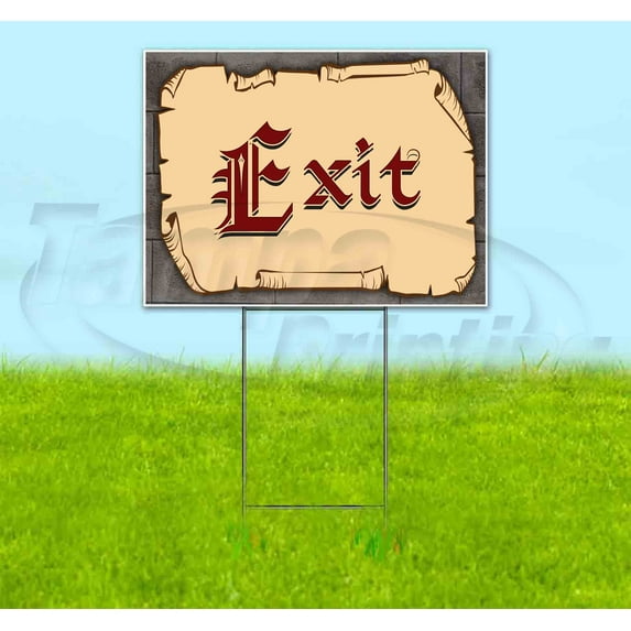 Medieval Fair Exit Red Scroll (18" X 24") Yard Sign, Includes Metal Step Stake