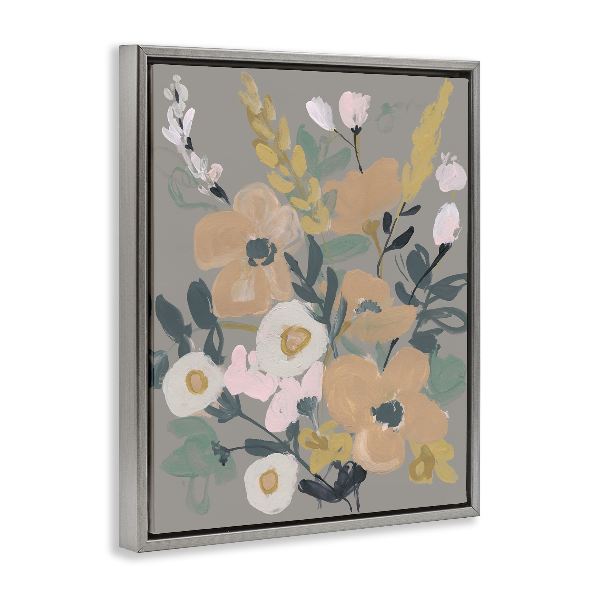 Stupell Industries Modern Wildflower Collage Botanical & Floral Painting Gray Floater Framed Art Print Wall Art, 25 x 31