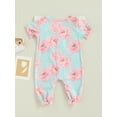 thumbnail image 4 of Baby Girl Short Sleeve Jumpsuit Floral Print Snap On One-piece Romper with Lace Trim, 4 of 7