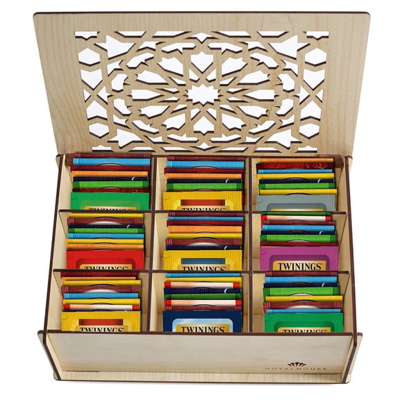 Twinings Tea Bag Sampler Variety with White Wooden Organizer (60 Count) 40 Different Flavors, Gift for Tea Lovers: Women, Men, Mom, Dad, Family, Friends, Couples