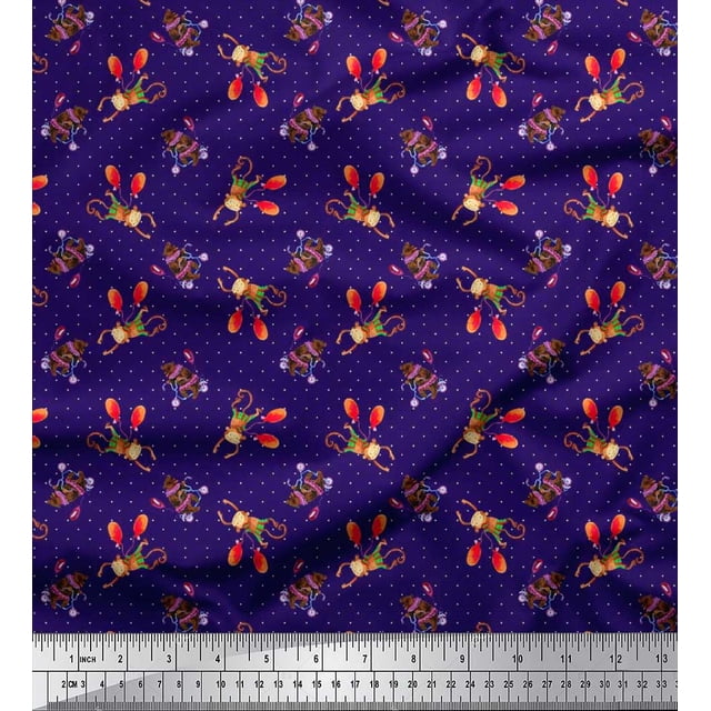 Soimoi Poly Georgette Fabric Dot,Monkey & Bear Cartoon Decor Fabric Printed Yard 42 Inch Wide