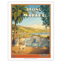 Along the Malibu - California Coast Highway - Motorcoach Touring Company - Vintage Travel Poster by Kerne Erickson - Fine Art Matte Paper Print (Unframed) 11x14in
