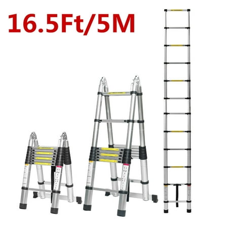 16.5Ft/12.5Ft/10.5ft Aluminum Telescoping Ladder, Non-Slip Ladder with Foot pad Lightweight Multi-Use Retractable Extension Step Loft Ladder, 330lbs Load