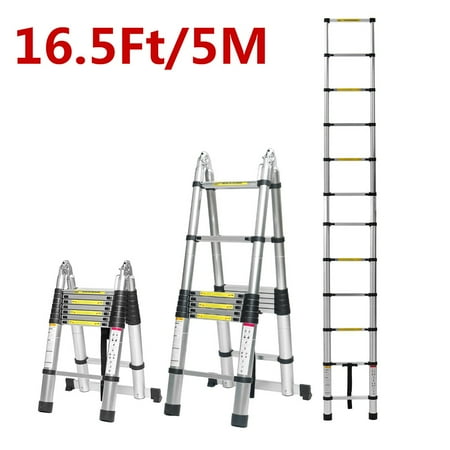 16.5Ft/12.5Ft/10.5ft Aluminum Telescoping Ladder, Non-Slip Ladder with Foot pad Lightweight Multi-Use Retractable Extension Step Loft Ladder, 330lbs Load Capacity