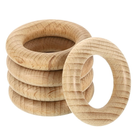 5 Pack Wood Rings, 1.97"(50mm) OD. 10mm Thick Natural Beech Solid Wooden Rings Smooth Unfinished Wooden Circles