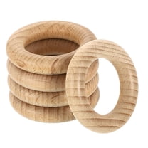 5 Pack Wood Rings, 1.97"(50mm) OD. 10mm Thick Natural Beech Solid Wooden Rings Smooth Unfinished Wooden Circles