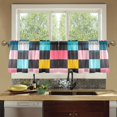 thumbnail image 4 of Yayeee Kitchen Curtains Set of 2 Light Filtering 57"x24" Over Sink Window Panels, Pink Checkered Pattern, 4 of 7