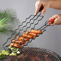 Stainless Steel BBQ Grill Basket for Hot Dogs & Sausages | Non-Stick Fish Clip & Food Turner | Foldable Locking Handle | 19.7x3.5 Inch