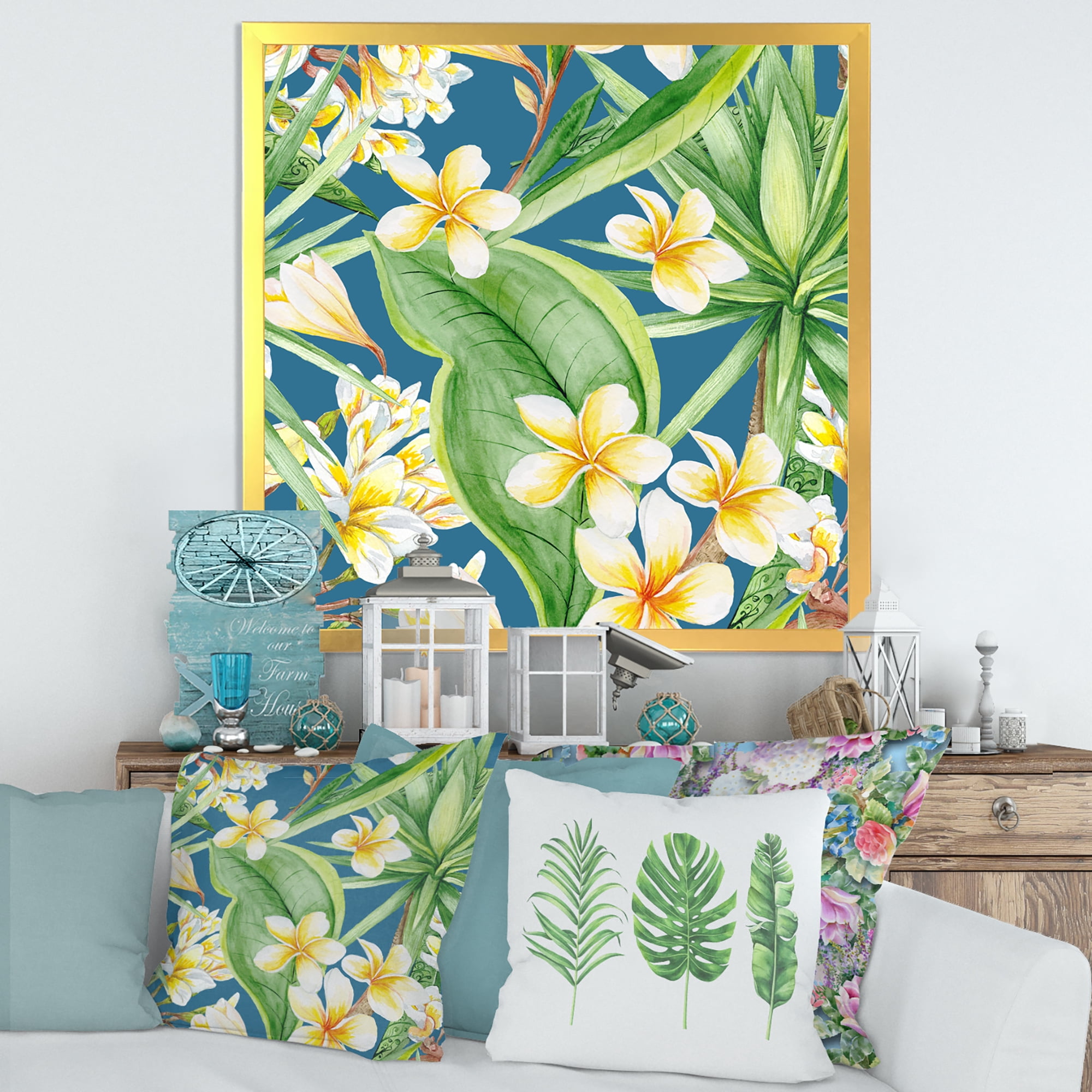 Designart 'Yellow Flowers and Tropical Foliage XV' Modern Framed Art Print