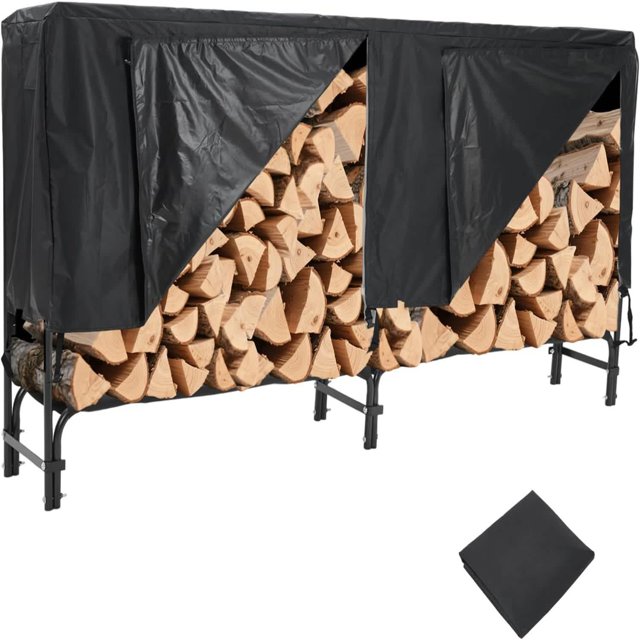 Bingirl Ensemble de Housse pour Support de Bois de Chauffage en Acier Robuste de 8 Pi, Noir