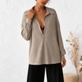 thumbnail image 5 of vigerkar Womens Oversized Deep V Neck Sweatshirts Casual Collared Long Sleeve Ribbed Knit Pullover Tops (Khaki, M), 5 of 7