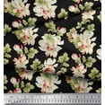 thumbnail image 3 of Soimoi Moss Georgette Tissu Feuilles & Magnolia Imprimé Floral 1 Yard 42 Inch Wide, 3 of 5