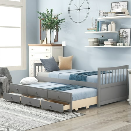 CoSoTower Daybed With Trundle And Drawers  Twin Size  Gray