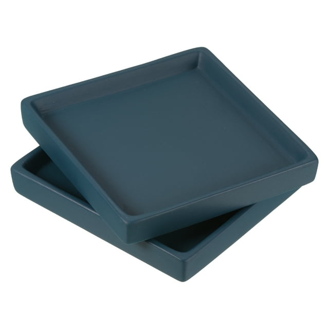 Unique Bargains 5' Ceramic Square Planter Saucer Flower Pot Drip Tray Coaster, Blue 2 Pack