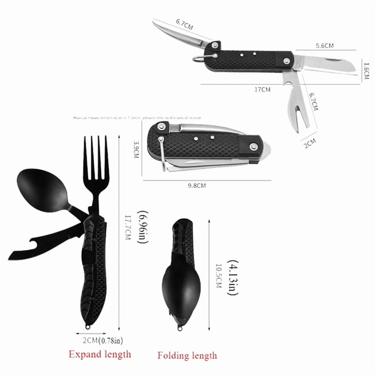 Outdoor Camping Folding Cutlery Set Stainless Steel Spoon Fork Knife Bottle Opener Multitool Portable Hiking Travel Tableware Kit