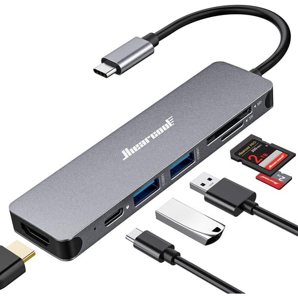 Hub USB C Hiearcool 7 en 1 con lector de tarjetas SD/TF 4K HDMI USB 3.0