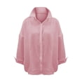 thumbnail image 4 of WTXUE Dress Shirts Long Sleeve, Notch Neck Shirts for WomenButton Down Dress Shirt Collared Blou Cotton Solid, Linen Shirts | Workwear for Women'S Plus Pink 3XL, 4 of 4