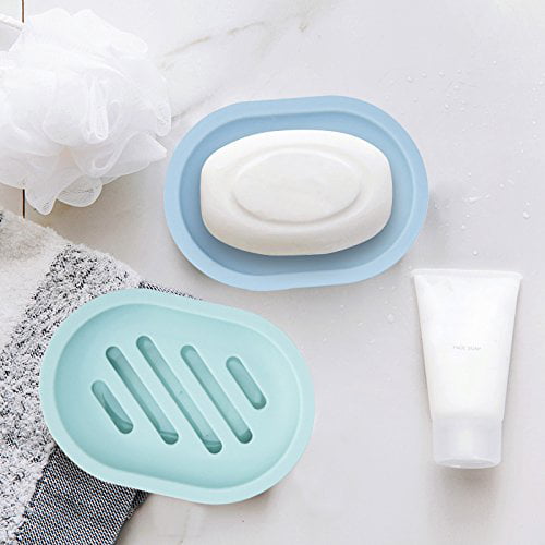 2 Pack Silicone Soap Dish With Drain Bar Soap Holder For Shower