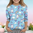 thumbnail image 2 of Crunowin Girls Cute Easter Shirts (3-13), 3/4 Sleeve Round Neck Graphic Print T-shirts Egg Hunt Outfits Multicolor 5-6Years, 2 of 6