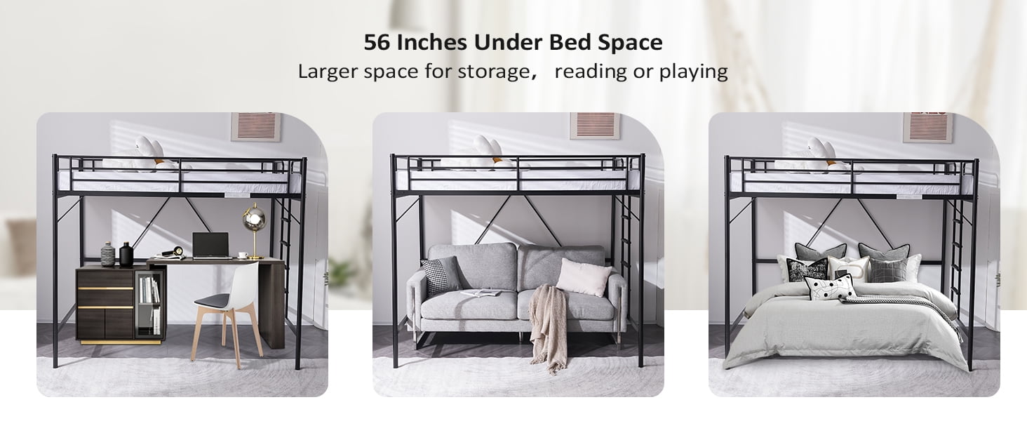 Ktaxon Loft Bed Full Size with Flat Rungs, No Box Spring Required,Heavy Duty Metal Slat Support,Black