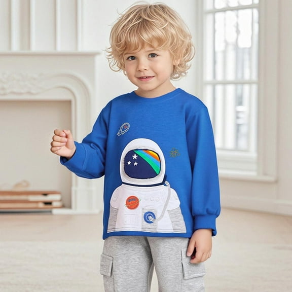 ZOYOEN Toddler Boys Graphic Sweatshirt- Soft Cotton Long Sleeve Casual Pullover Kids Fall Winter Clothes Blue Size 2-7 T