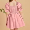 thumbnail image 4 of Efsteb Summer Dress for Girls Square Neck Short Sleeve Cotton Dress Sundress Solid Color Casual Beach Dresses (Pink,10 Years), 4 of 6