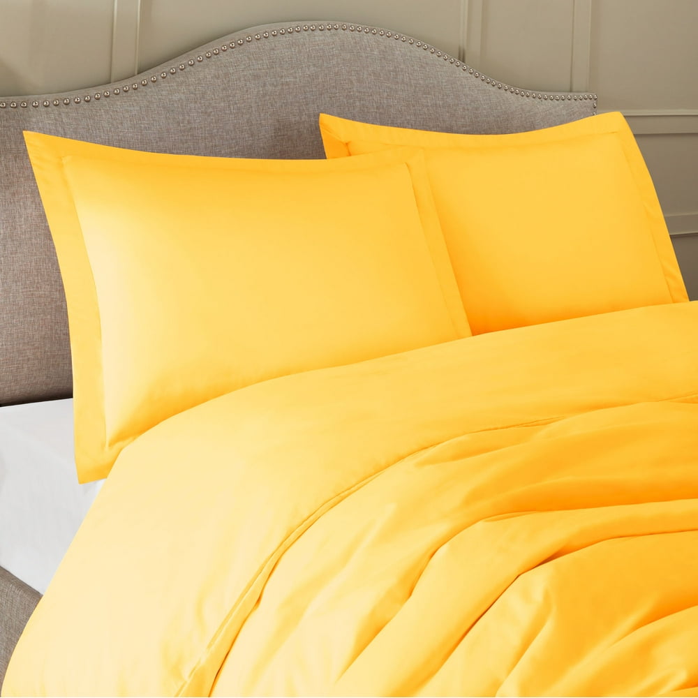 King Size 3 Piece Duvet Cover Set with Pillow Shams Yellow, Button Closure, Ultra Soft Double