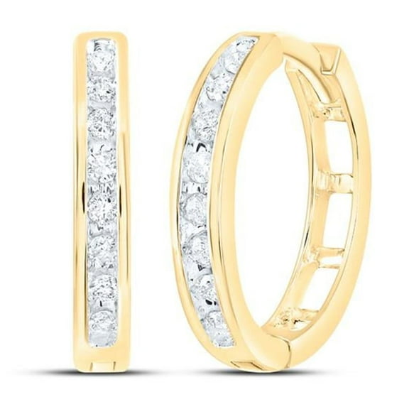 10K Yellow Gold Diamond Hoop Earrings 1/5 CTW – Round-Cut Channel-Set Natural Diamonds – Classic Small Hoops for Women