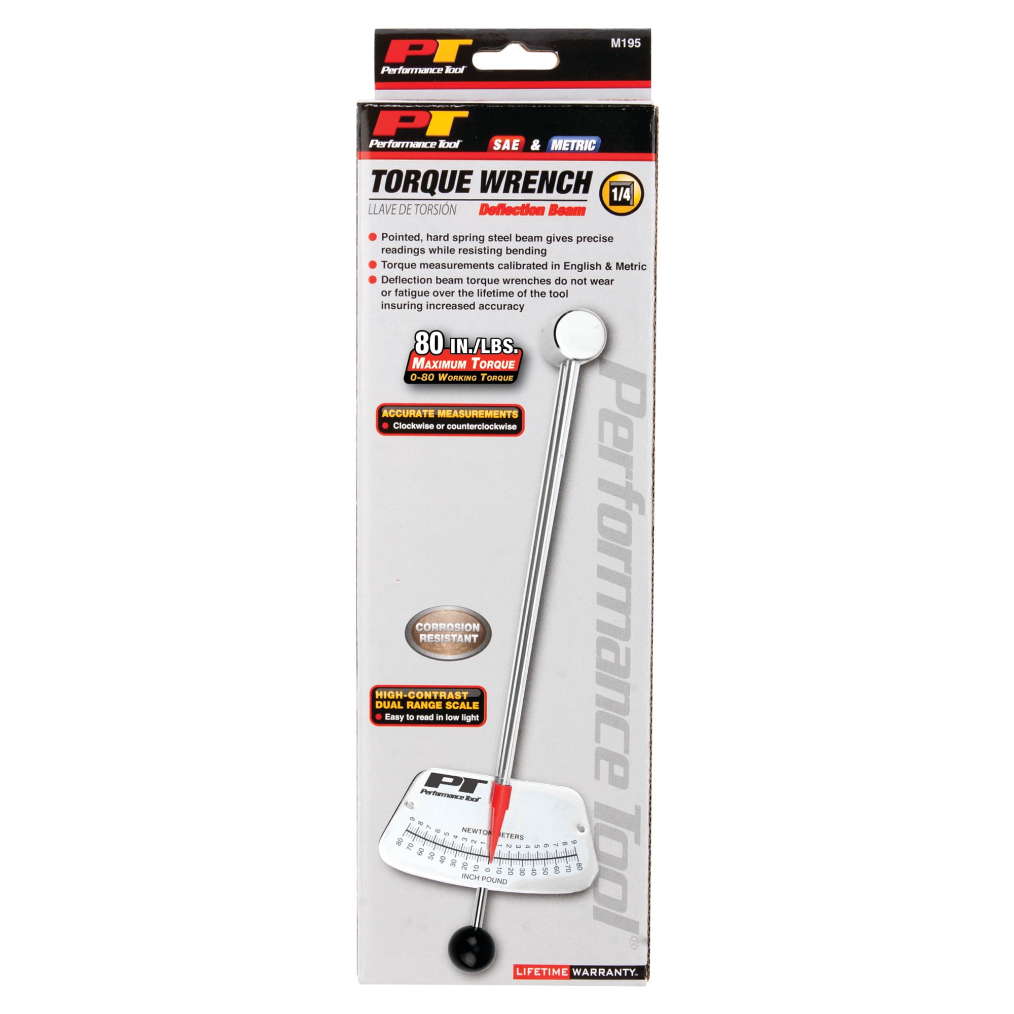 Performance Tool M195 0-80 in/lb & 0-7 Newton-meter Beam Style Torque Wrench