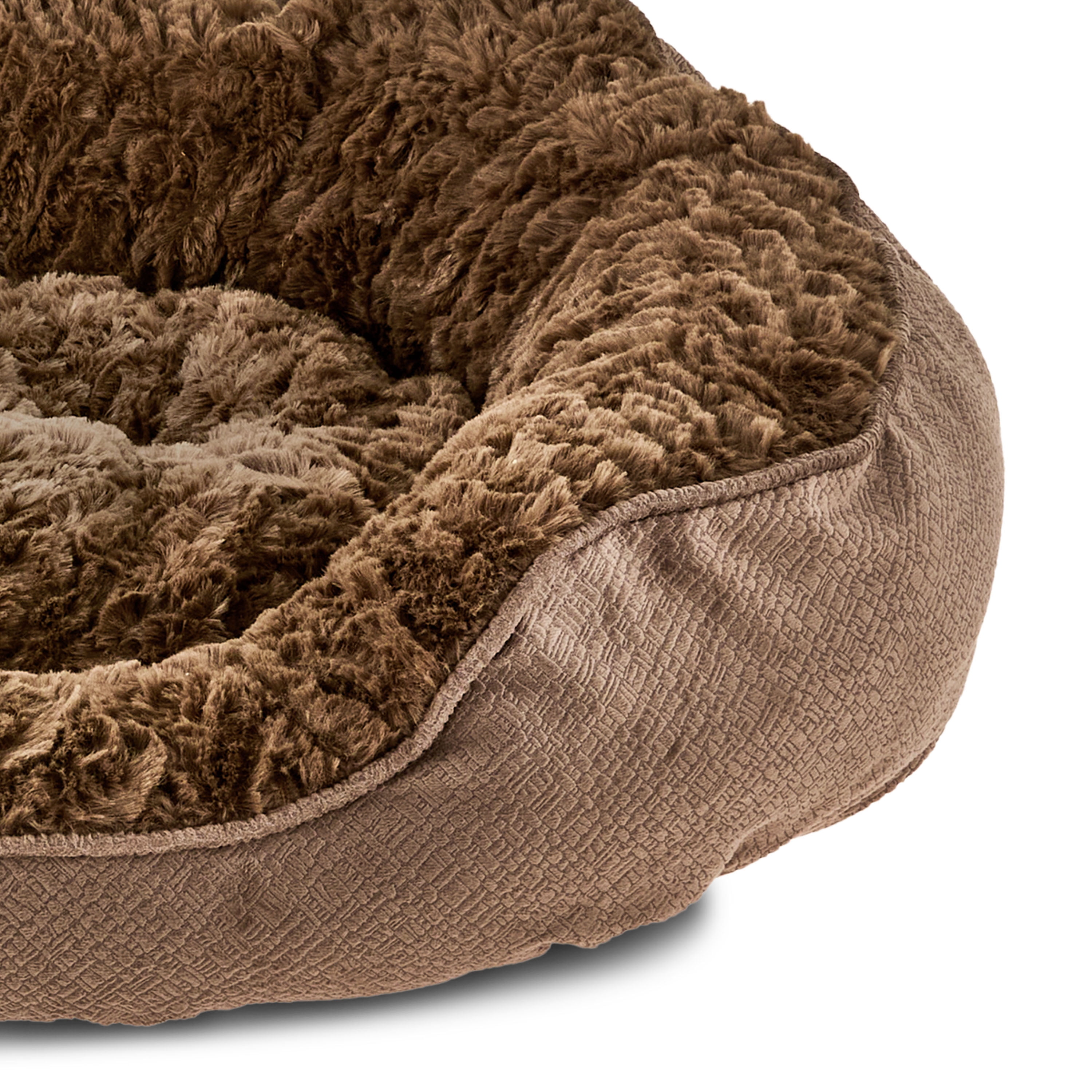 Vibrant Life Large Oval Cuddler Bolster Cat or Dog Bed, Brown, 32" x 42"