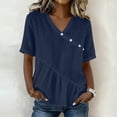 thumbnail image 1 of Craaazy Women's Plus Size Versatile Solid Color Cotton Linen V-Neck Short Sleeve T-shirts with Ruffle Trim for Daily Wear, 1 of 7