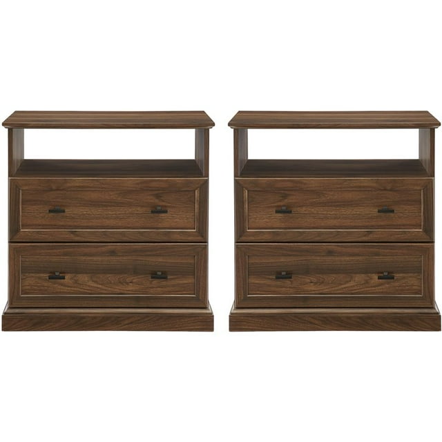 Clyde Classic 2-Drawer Nightstand Set in Dark Walnut