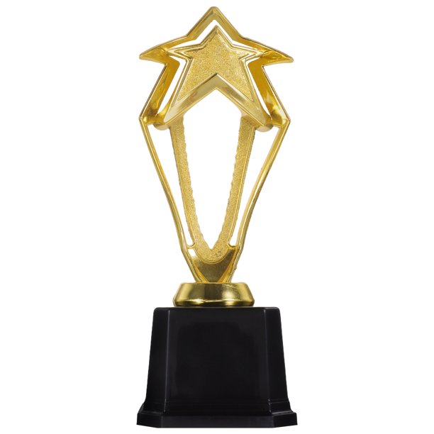 Trofeo de plástico con diseño de estrella hueca de 20,5 cm, dorado, premios de recompensa, concurso de decoración, premios de regalo, trofeo con base para ceremonia de reconocimiento