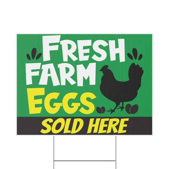 Farm Fresh Eggs Sold Here Yard Sign, 18x12, 24x18, 36x24, H-Stake Included, v3