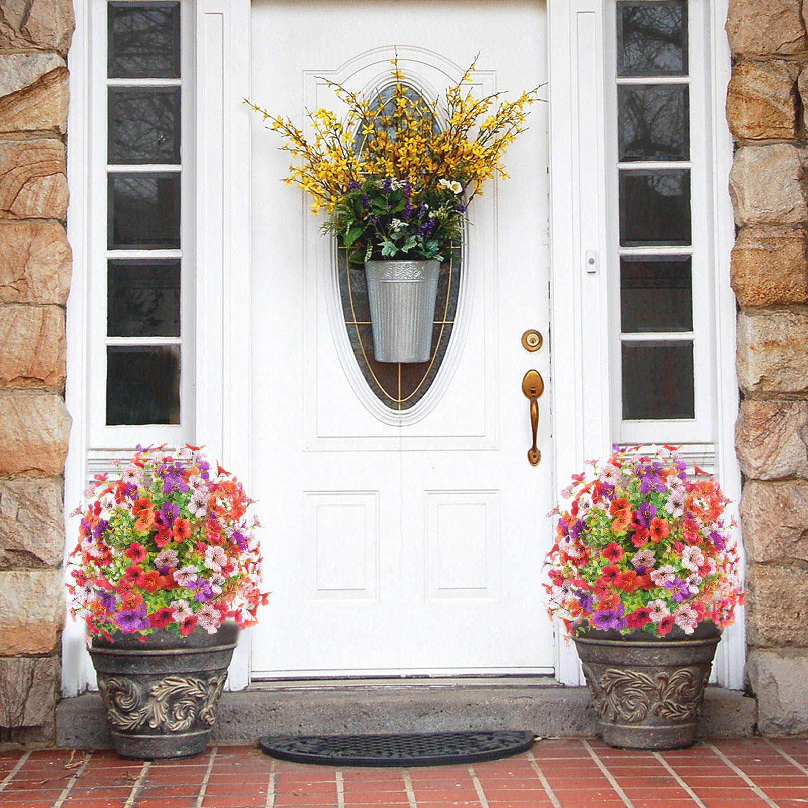 1 Violet Eucalyptus Artificial Flower Arrangement Artificial Plants Outdoor，Artificial Flowers with Ground Garden Stake Faux Greenery Shrubs Garden Accessories for Farmhouse Outdoor Outside Garden