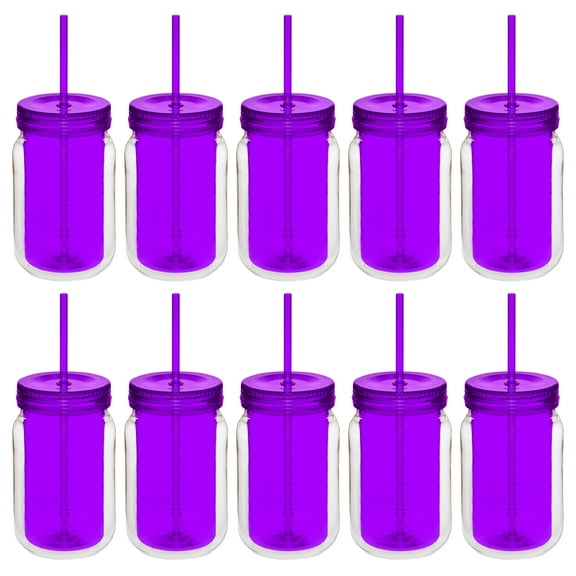 Acrylic Tumblers with Straw 18 oz. Set of 10, Bulk Pack - Perfect for Smoothies, Iced Coffee, Soda, Other Beverages - Purple