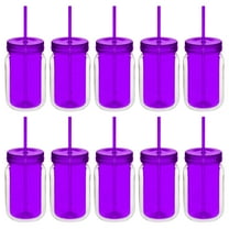 Acrylic Tumblers with Straw 18 oz. Set of 10, Bulk Pack - Perfect for Smoothies, Iced Coffee, Soda, Other Beverages - Purple