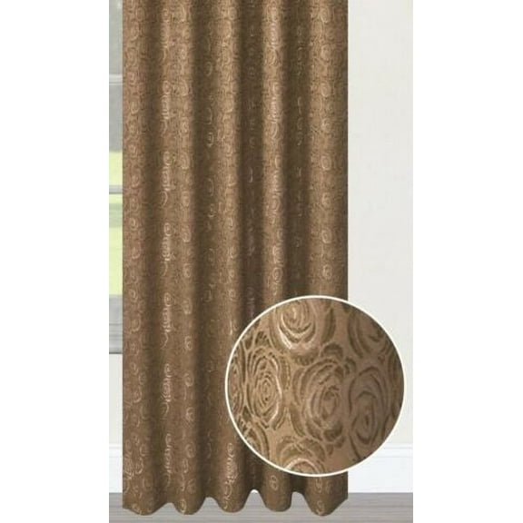 One Angelina Damask Curtain Panel, 54" Wide x 84" Long, Taupe