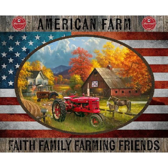 36" X 44" Panel Farmall Patriotic Panel Farmers Tractors House Sykel Enterprises Multicolor Cotton Fabric Panel (10524)