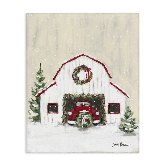 Stupell Industries Farmhouse Seasonal Garlands Barn Canvas Art, 16 x 20, by Cindy Jacobs