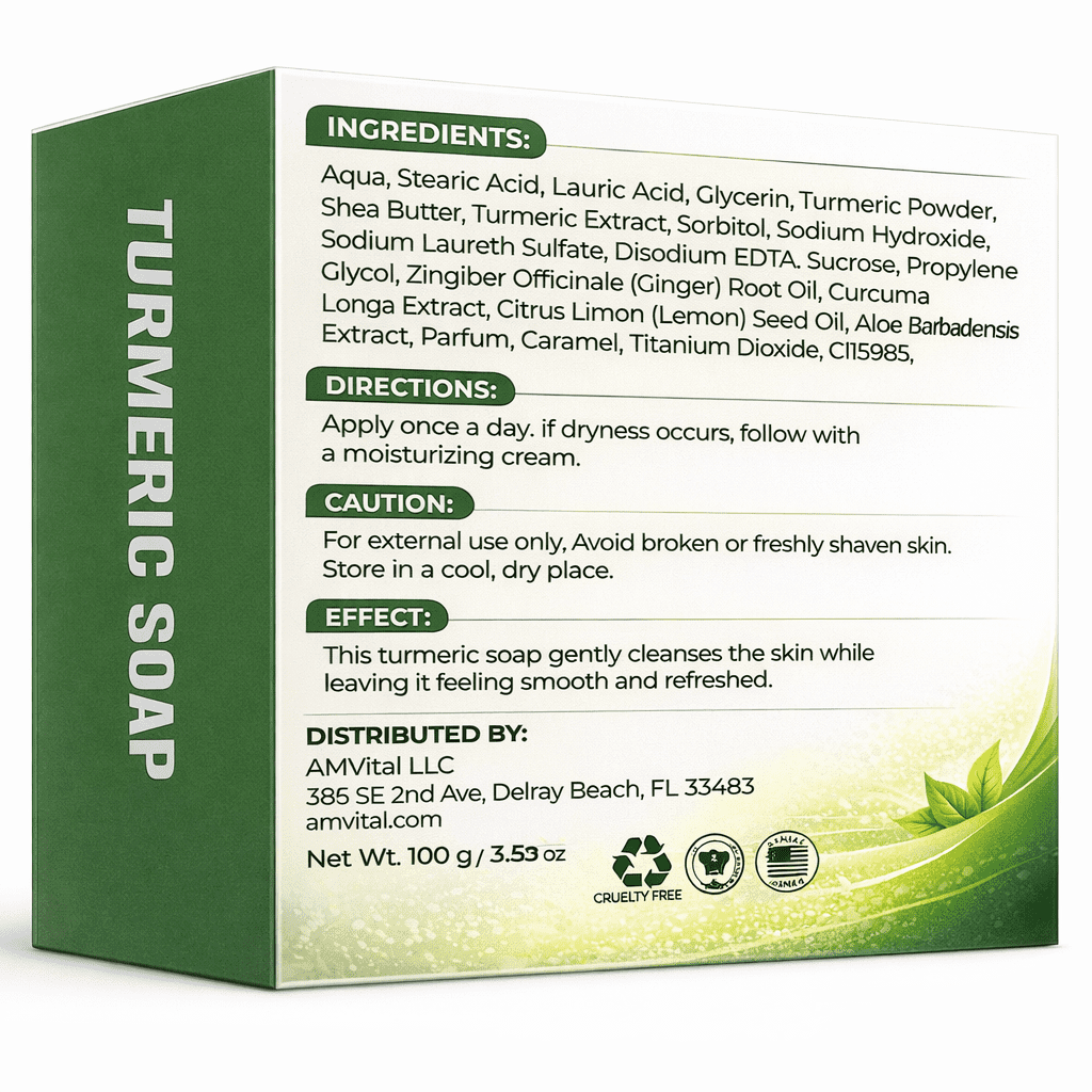 AMVital Turmeric Soap Bar, Organic Handmade Soap for Face & Body, Made with Natural and Organic Ingredients, Gentle Soap, For All Skin Types (Pack of 1)