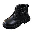 thumbnail image 4 of Viluyesy Girls Faux Leather Combat Ankle Boots, Lace Up Side Zipper, Back Bow Decor, Rugged Lug Sole Outdoor Booties Black Size 2.5 Big Kids, 4 of 8