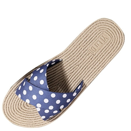 

uikmnh Women Slippers Spring And Summer Casual Women s Flat Slippers Seaside Beach Shoes Navy 8.5