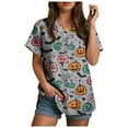thumbnail image 7 of YDFCWXW Womens Halloween Shirt Button Down Halloween Graphics Print V Neck Short Sleeve Top (Grey, L), 7 of 7
