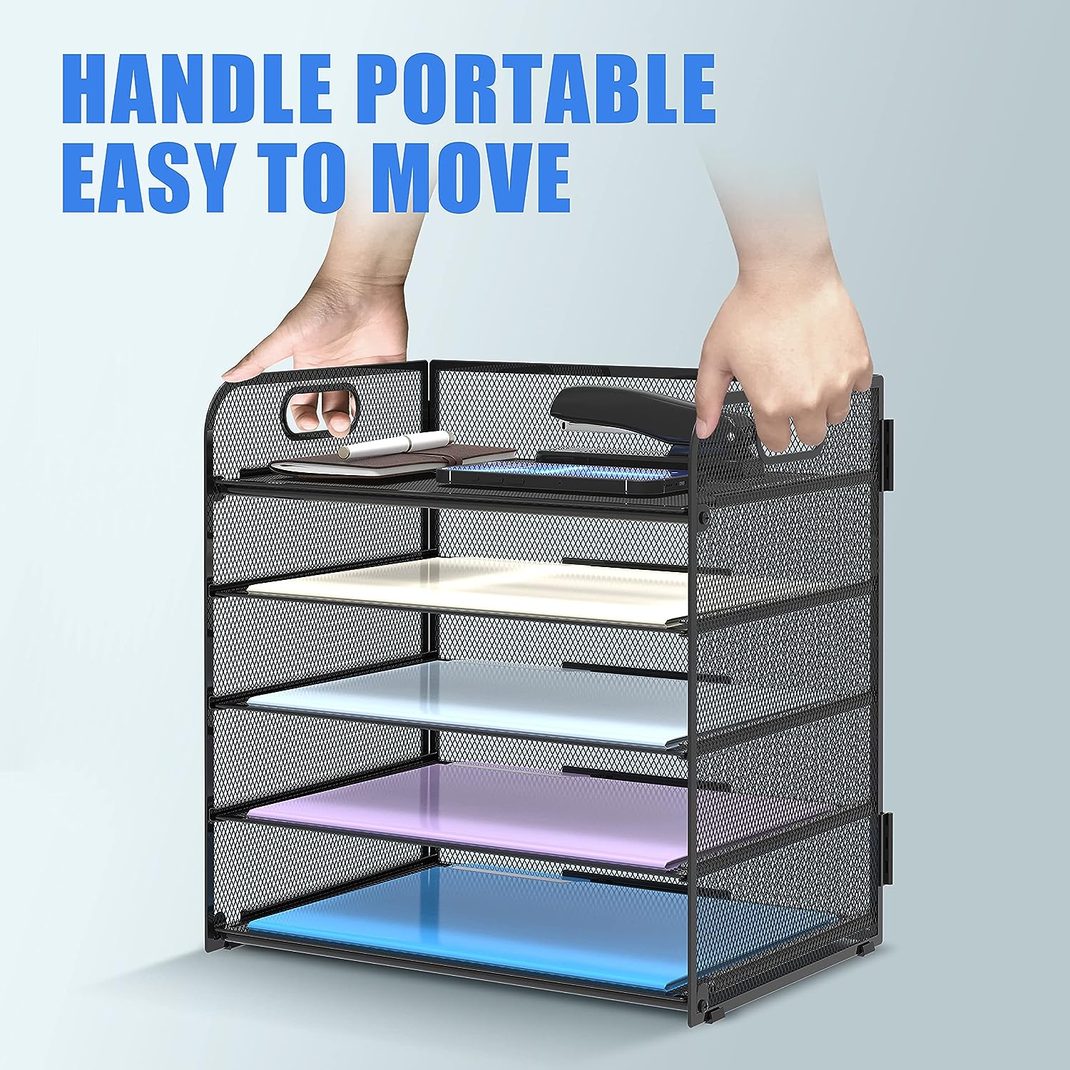 INTIGE 5-Tier Metal Mesh Desk Organizer with Handle photo 5
