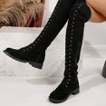 thumbnail image 5 of Xiaoxatg Women's Over-The-Knee Boots Fashion Lace-Up Suede Flat Low Heel Footwear for Autumn and Winter 7 Black, 5 of 9