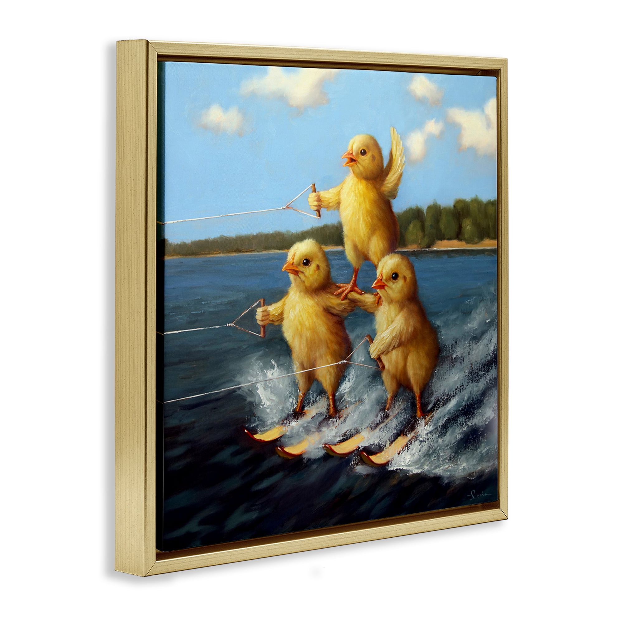 Stupell Industries Water Skiing Chicks Coastal Painting Gold Floater Framed Canvas Art Print Wall Art, 18 x 18