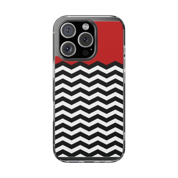 DistinctInk Clear Hybrid Case for Apple iPhone 16 Pro (6.3" Screen) - Black & White Chevron Stripes Pattern - Wireless Charging Compatible